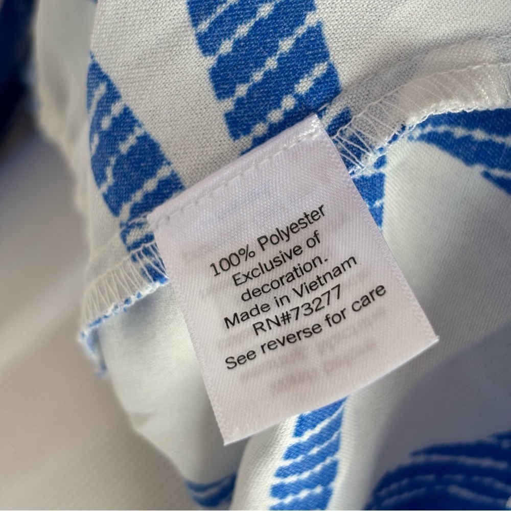Nine West Blouse Size M Blue White Abstract Print V-Neck Peplum Sleeveless Top - Picture 7 of 11